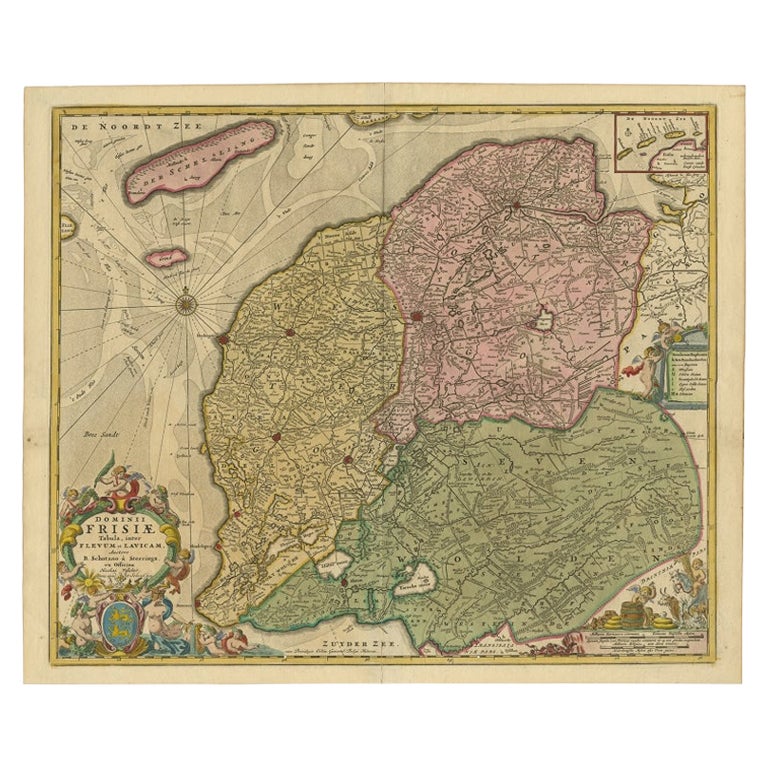 Carte ancienne du Friesland, une province néerlandaise, vers 1780
