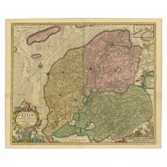Carte ancienne du Friesland, une province néerlandaise, vers 1780