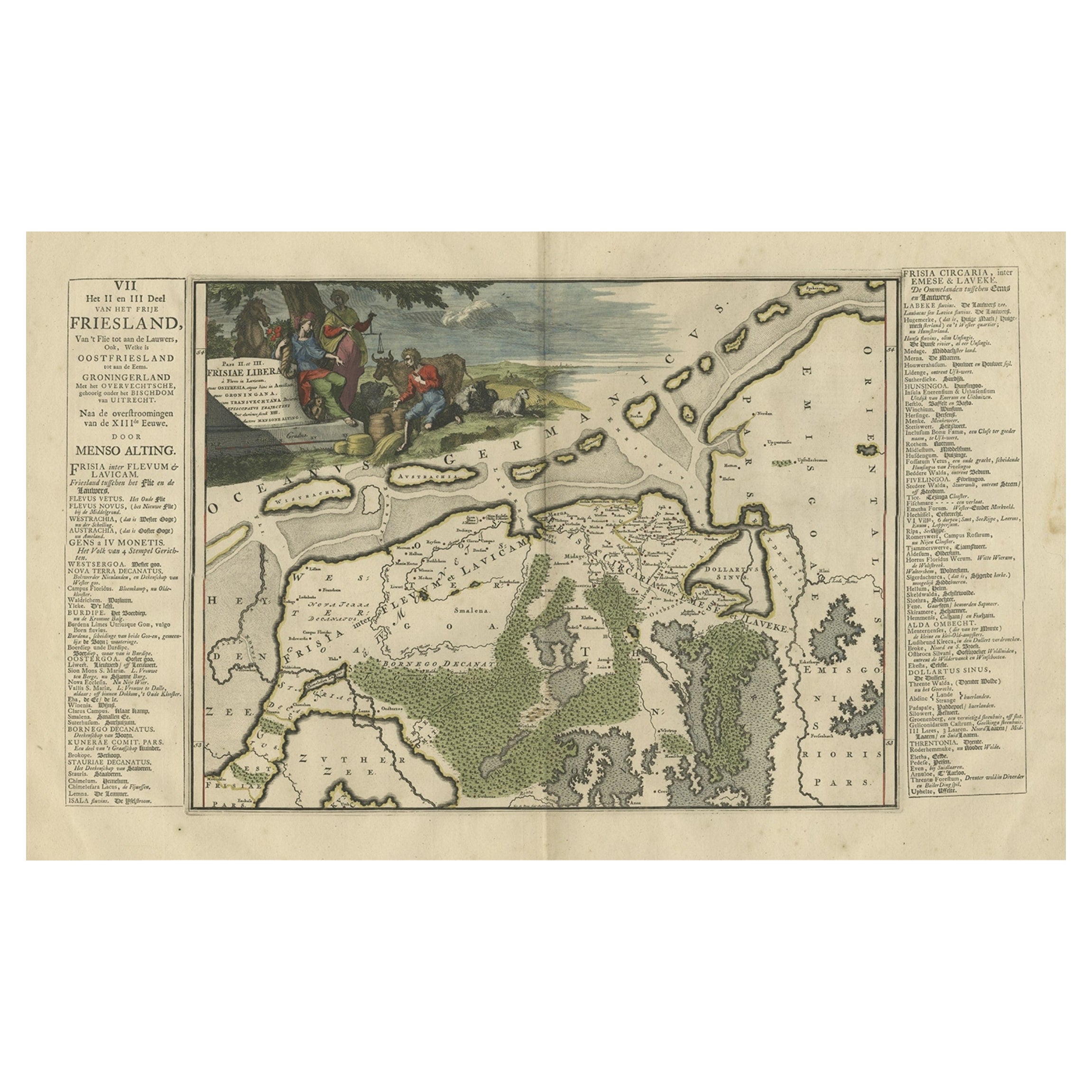Carte ancienne du Friesland d'après les Floods du 13e siècle, 1718