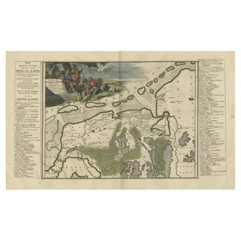 Antique Map of Friesland after the Floods of the 13th Century, 1718