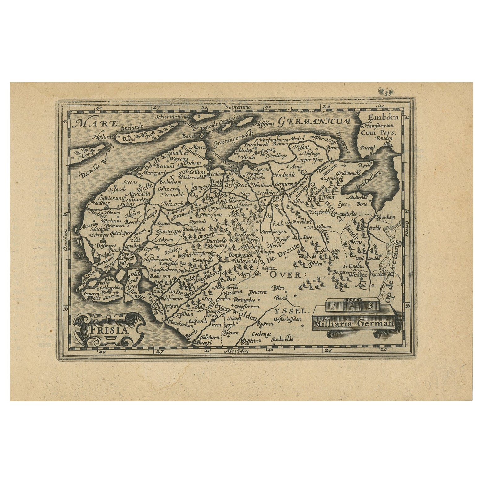 Carte ancienne du Friesland et de Groningen aux Pays-Bas, 1616