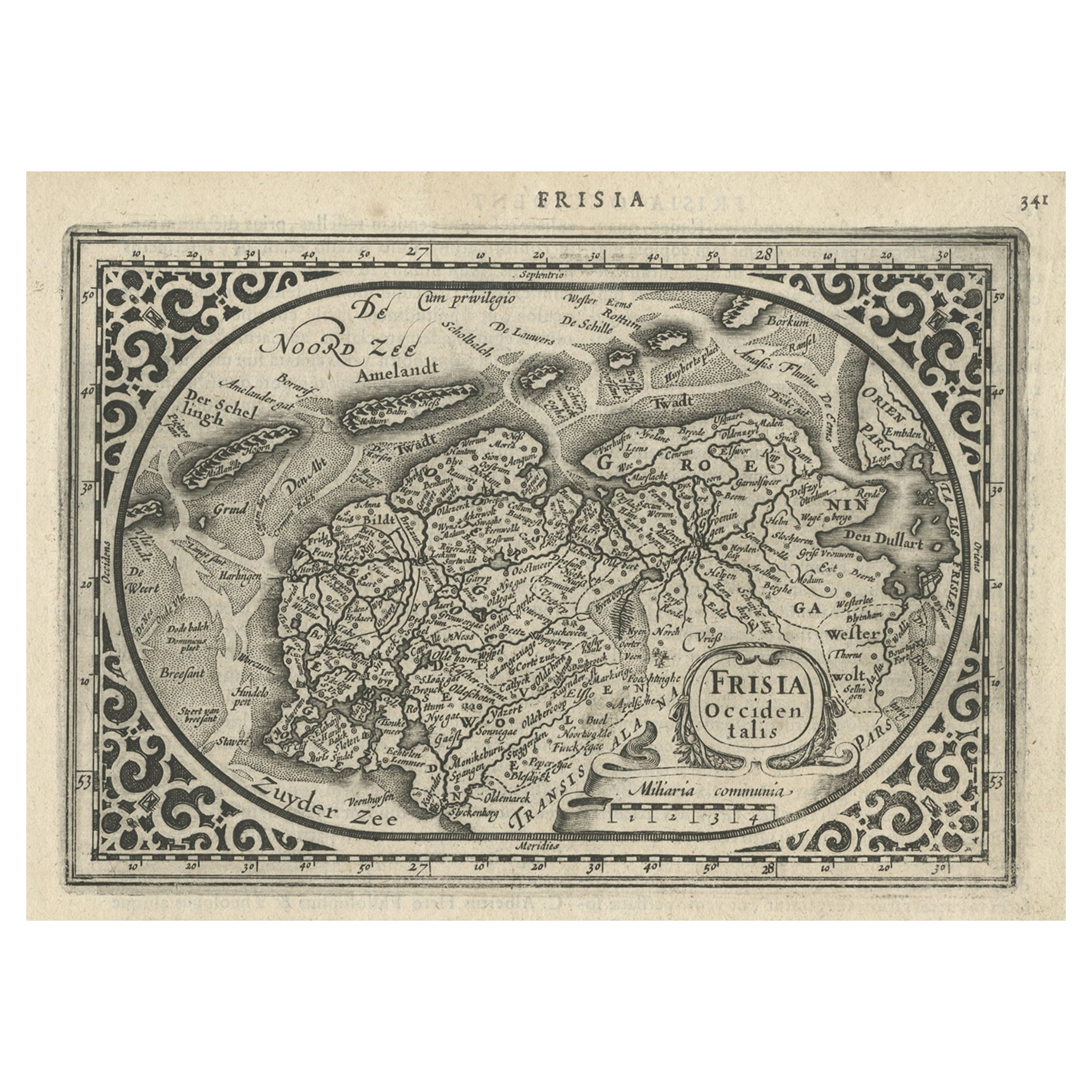 Carte ancienne du Friesland et de Groningen, provinces des Pays-Bas, 1628