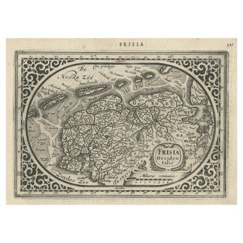 Antique Map of Friesland and Groningen, Provinces of the Netherlands, 1628