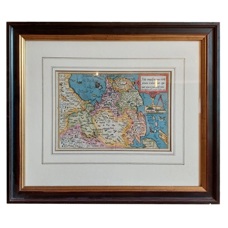 Mapa antiguo de Frisia por Bussemacher en marco, c.1592
