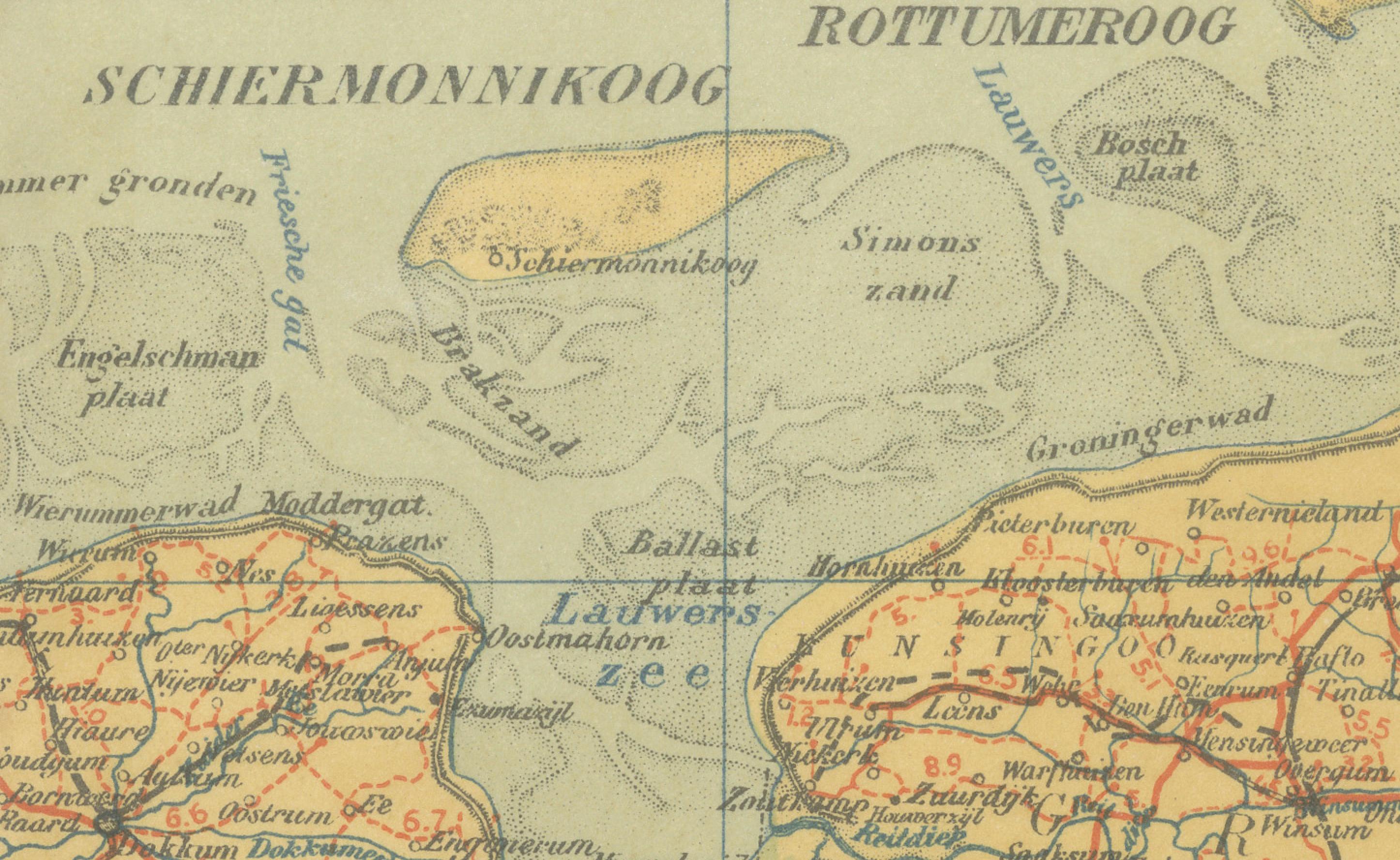 Carte ancienne de la Frise et de Groningue - Sleeswijk Atlas Dutch Provinces, 1914 Bon état - En vente à Langweer, NL