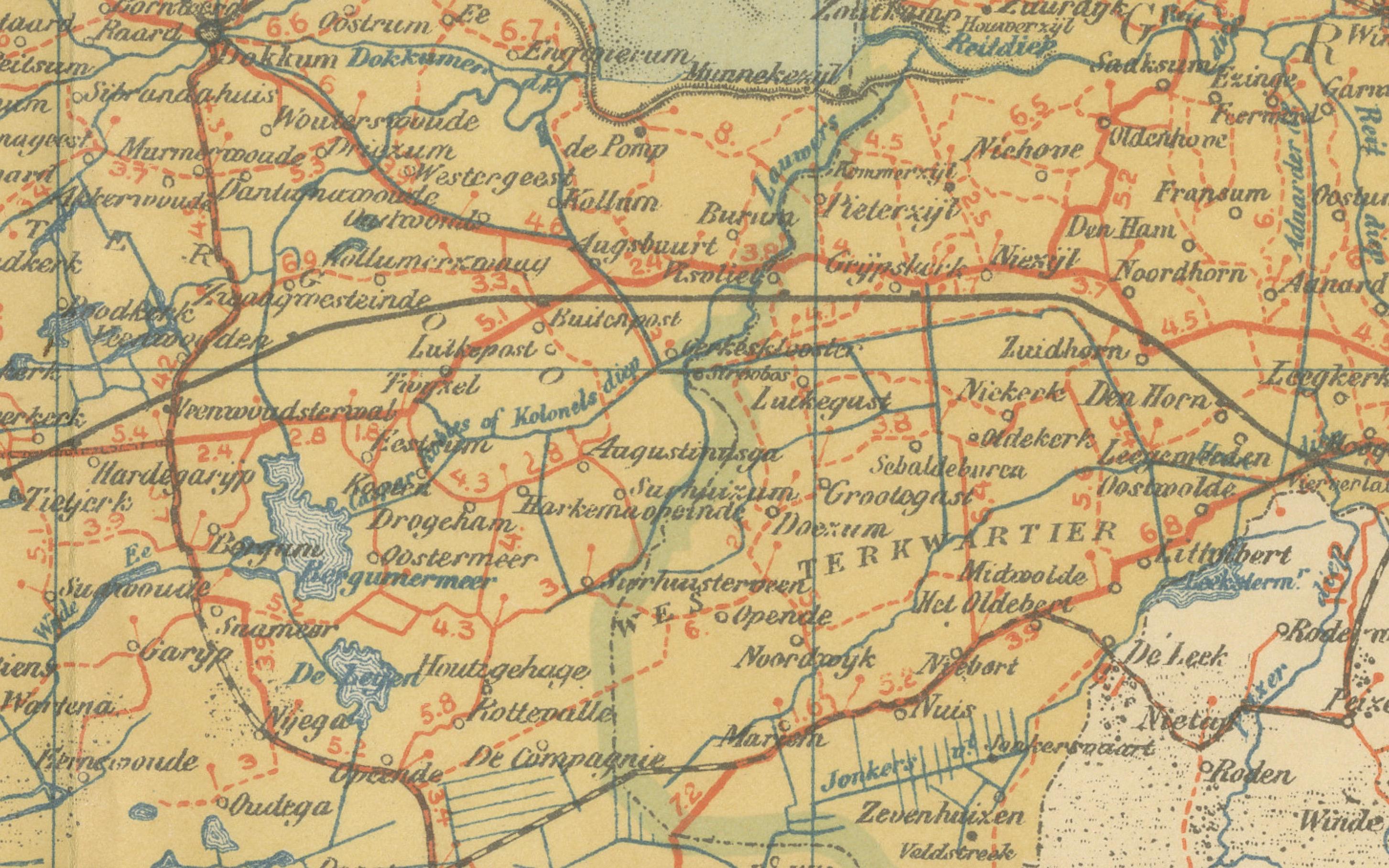 20ième siècle Carte ancienne de la Frise et de Groningue - Sleeswijk Atlas Dutch Provinces, 1914 en vente