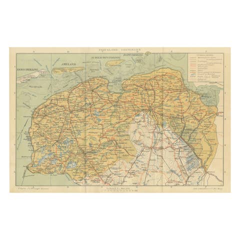 Antique Map of Friesland & Groningen – Sleeswijk Atlas Dutch Provinces, 1914