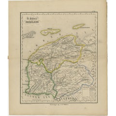 Antique Map of Friesland, Province in The Netherlands, 1864