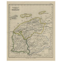 Mappa antica della Frisia, provincia dei Paesi Bassi, 1864