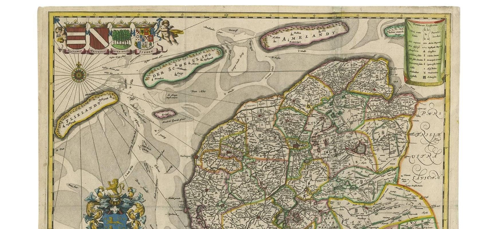 Antique Map of Friesland 'The Netherlands' by B. Schotanus, 1664 In Good Condition For Sale In Langweer, NL