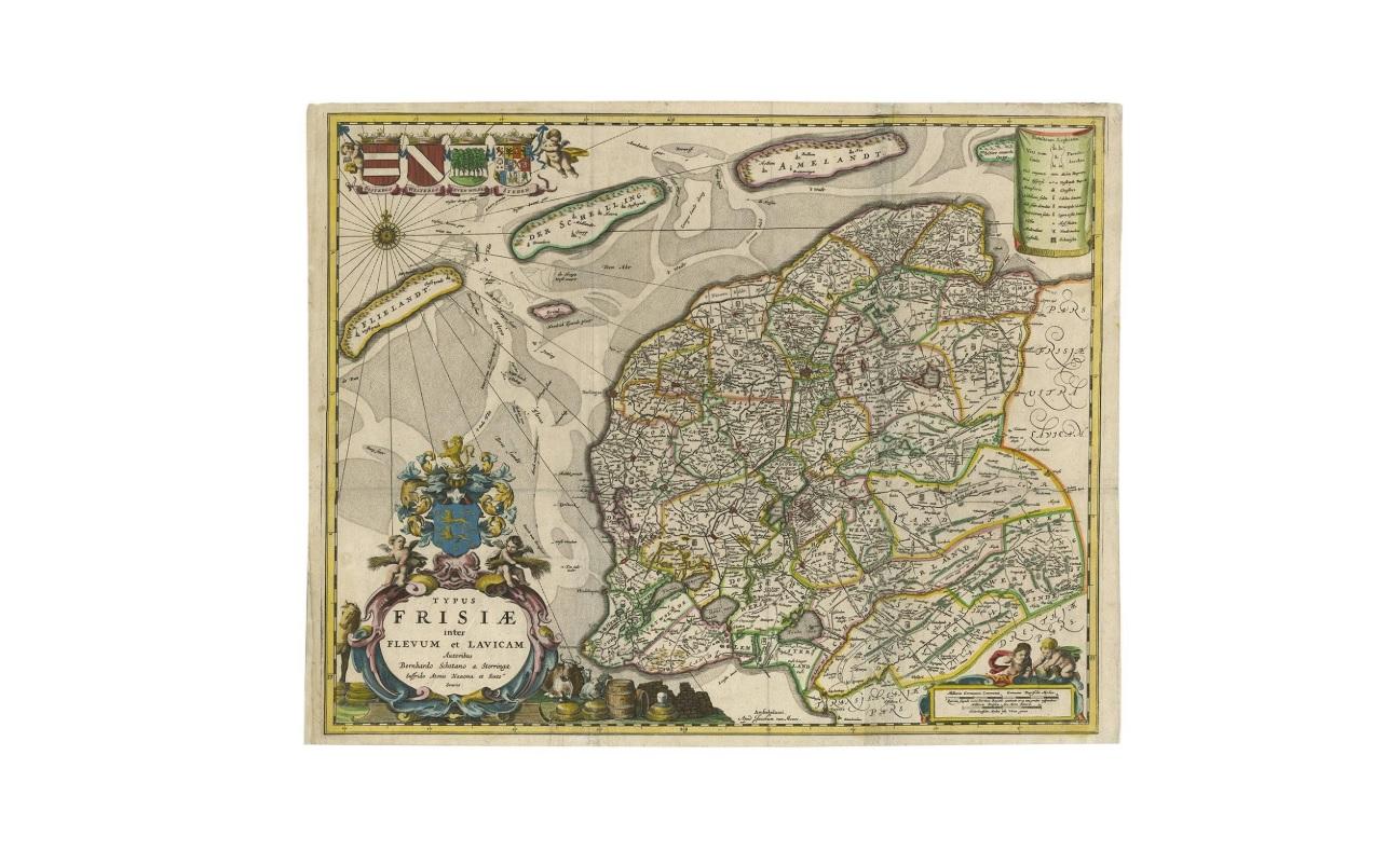 17th Century Antique Map of Friesland 'The Netherlands' by B. Schotanus, 1664 For Sale