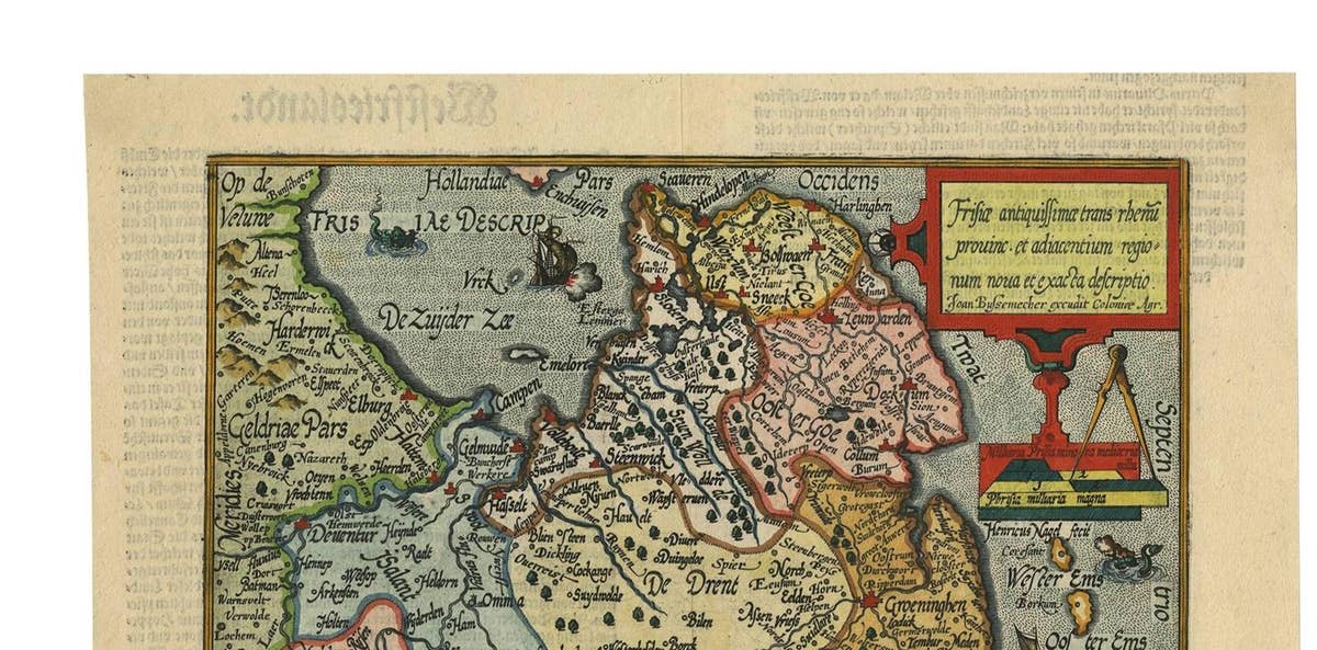 Antique Map of Friesland 'The Netherlands' by J. Bussemacher, 1596