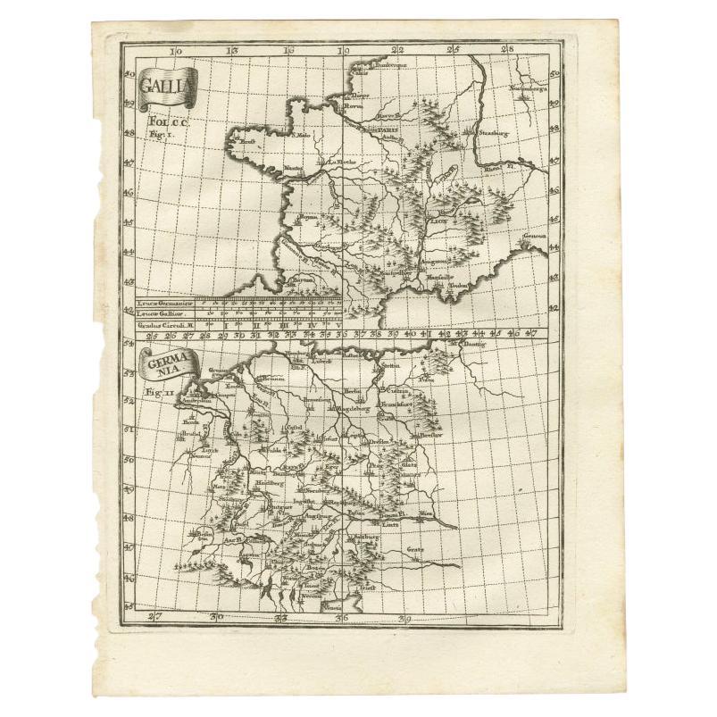 Antike Karte von Gallia und Deutschland auf einem Blatt, ca. 1703 im Angebot