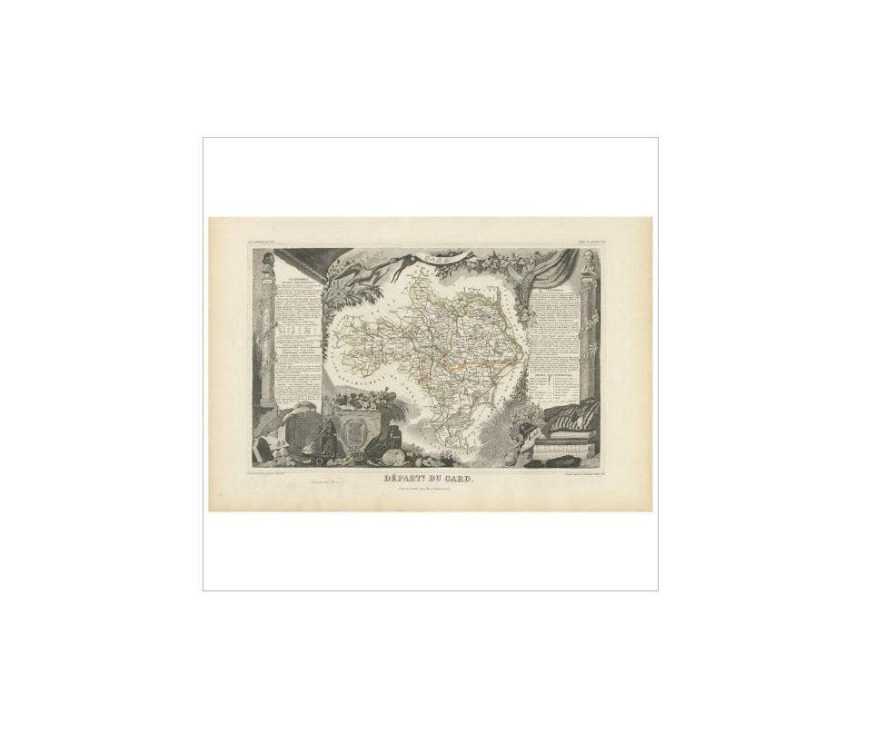 Antique Map of Gard ‘France’ by V. Levasseur, 1854
