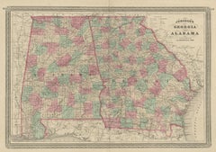 Antique Map of Georgia and Alabama by Johnson, 1872