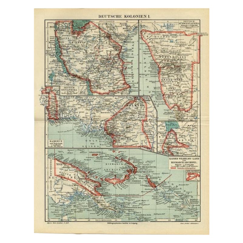 Mapa antiguo de las colonias alemanas por Meyer, 1895 en venta
