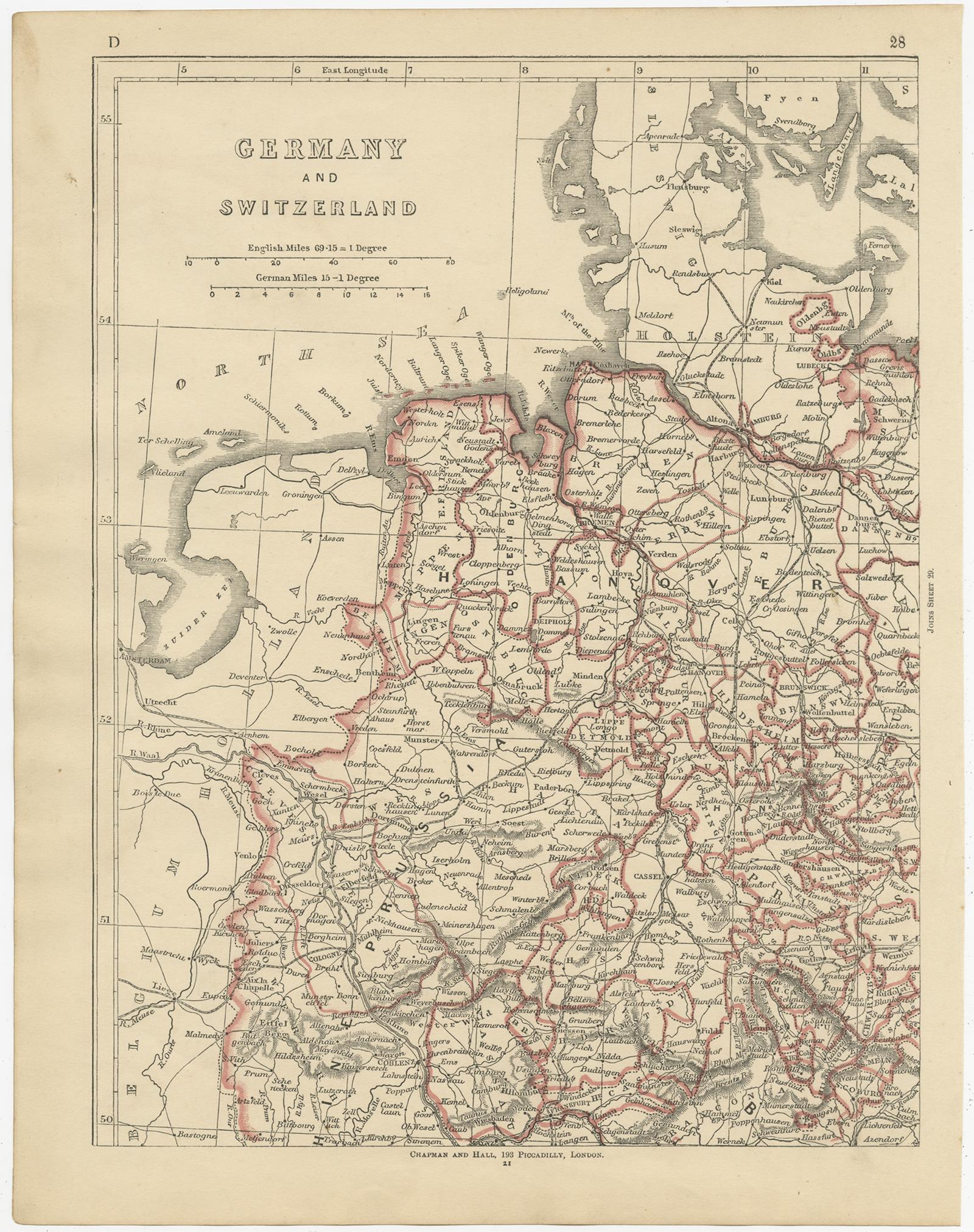 Antique map titled 'Germany and Switzerland'. Four individual sheets of Germany and Switzerland. This map originates from 'Lowry's Table Atlas constructed and engraved from the most recent Authorities' by J.W. Lowry. Published 1852.