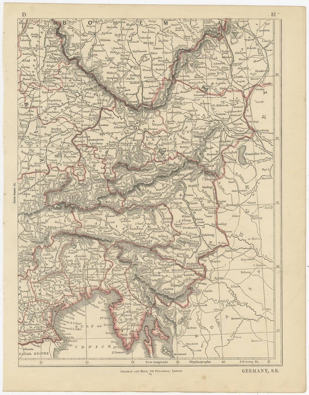 Antique Map of Germany and Switzerland by Lowry, '1852'