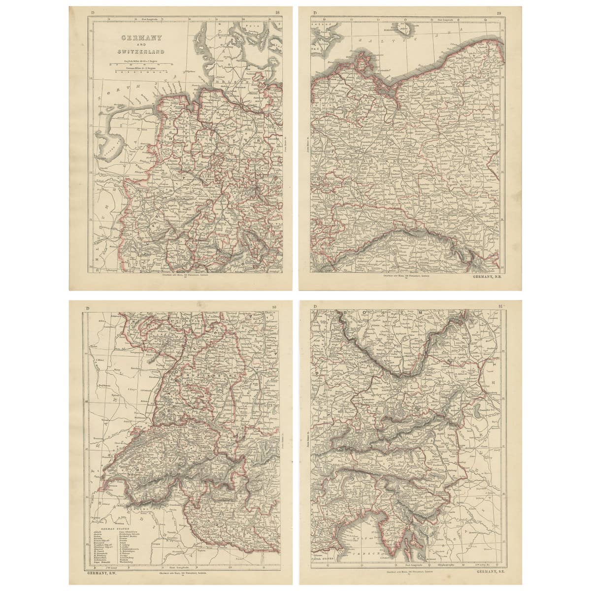 Antique Map of Germany and Switzerland by Lowry, '1852'