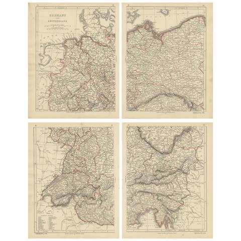 Antique Map of Germany and Switzerland by Lowry, '1852'