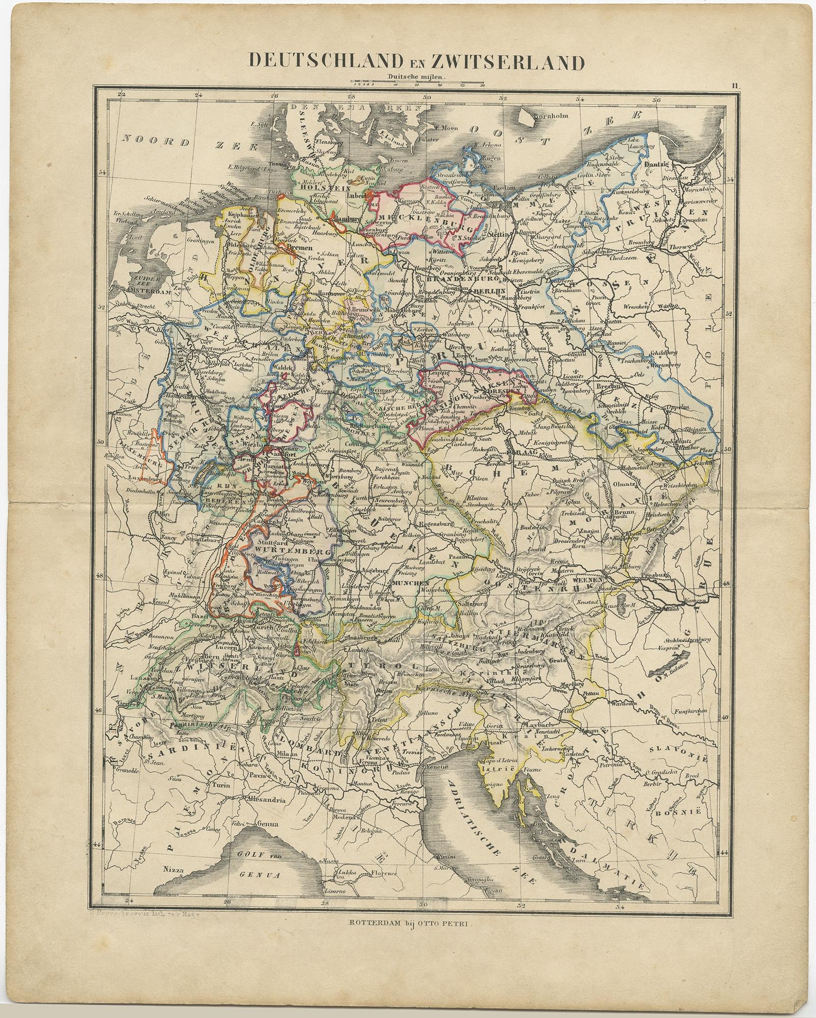 Paper Antique Map of Germany and Switzerland from an Old Dutch School Atlas, c.1873 For Sale