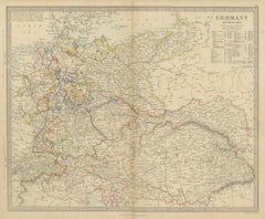 Antique Map of Germany and the Austrian Empire with Population Table, 1858