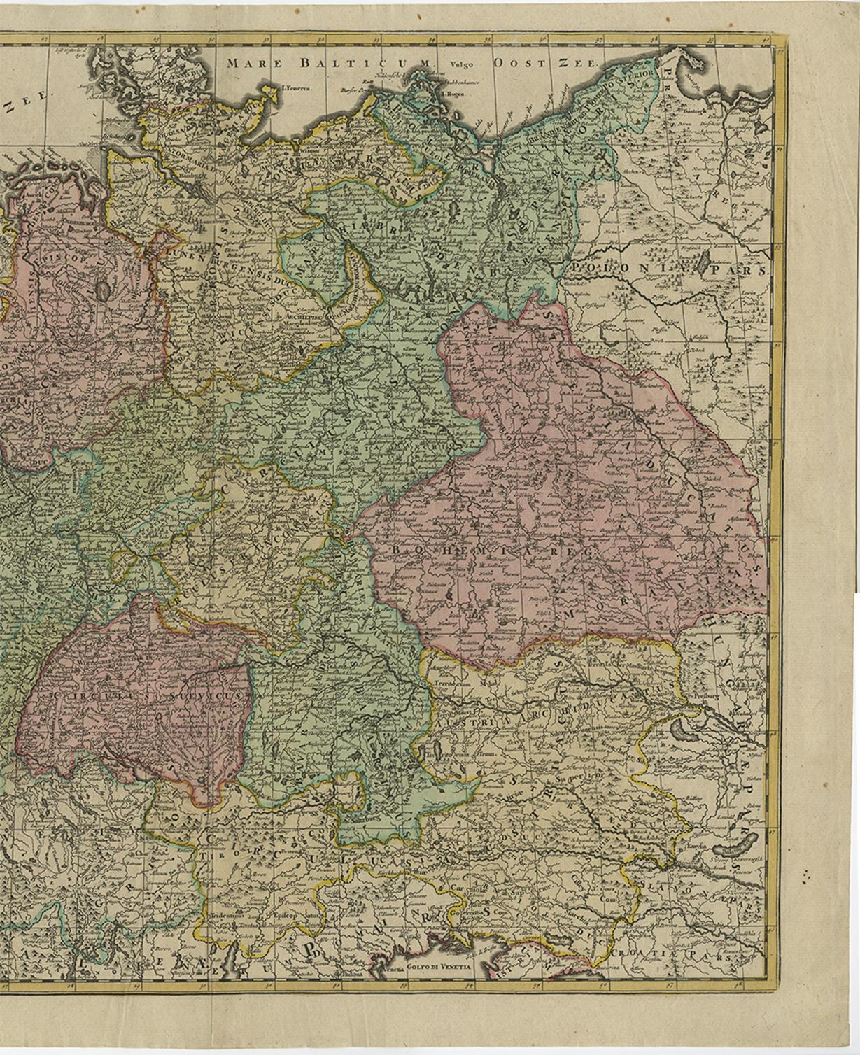 Paper Antique Map of Germany by J.B. Elwe, 1792 For Sale