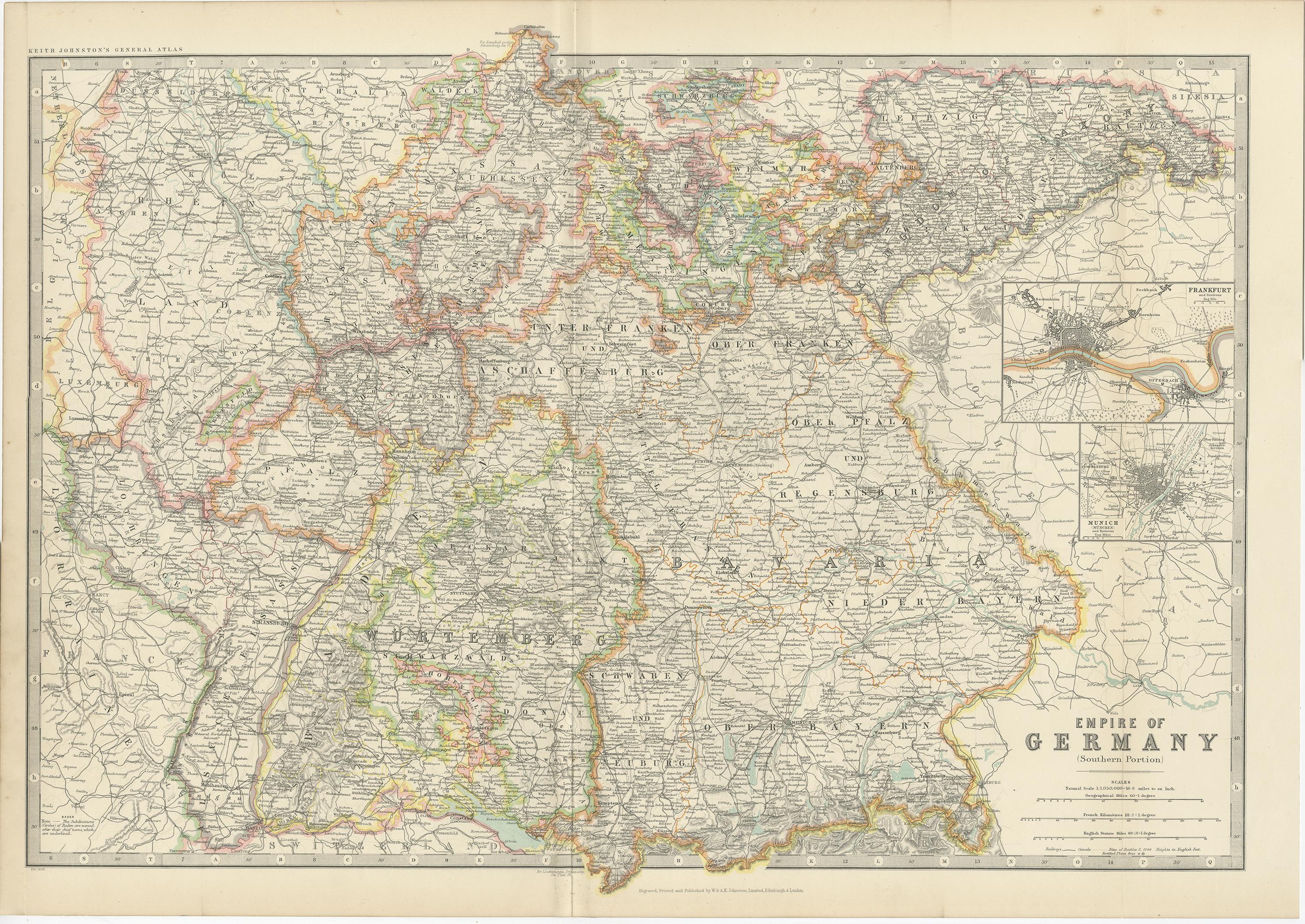 Antike Karte von Deutschland von Johnston '1909' im Zustand „Gut“ im Angebot in Langweer, NL