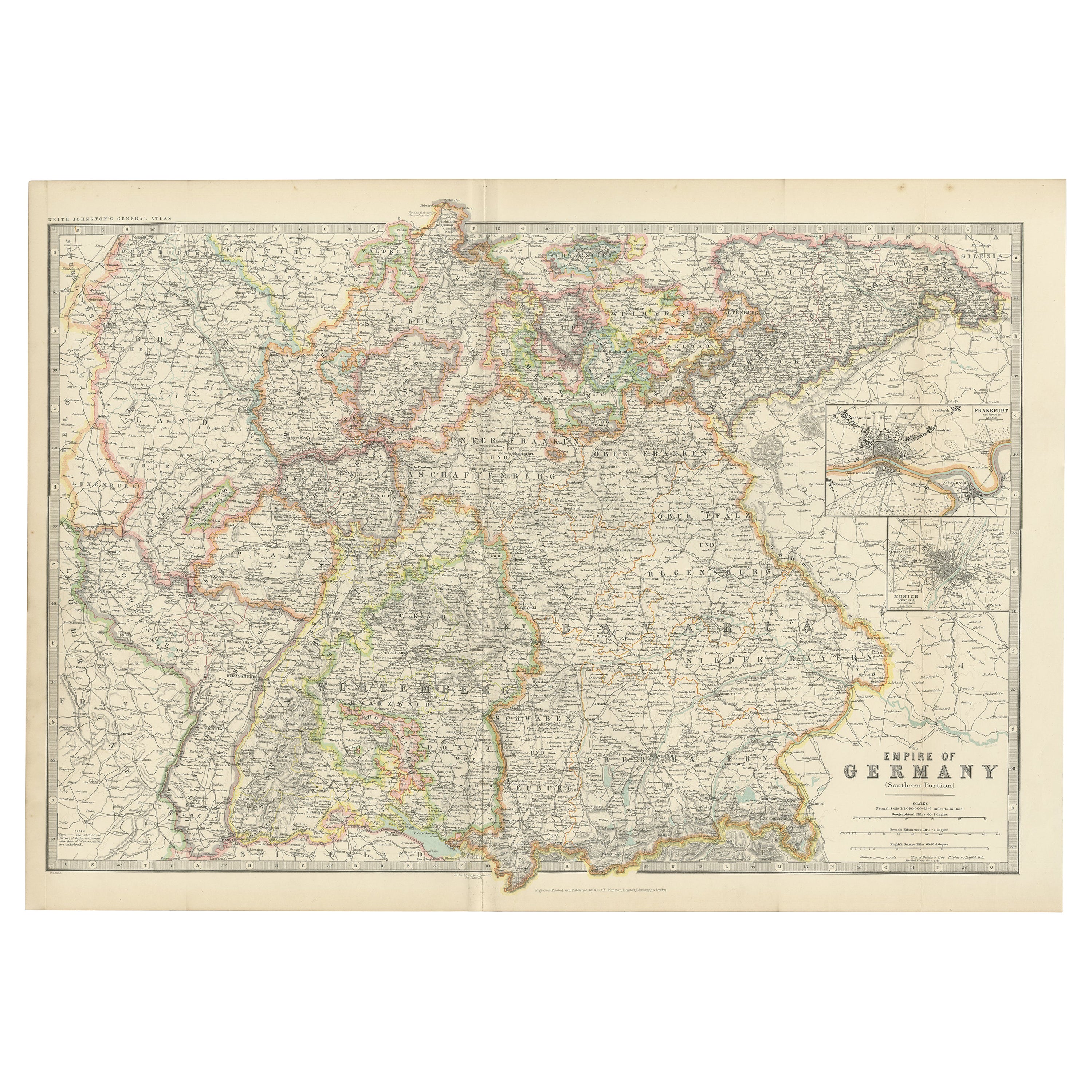 Carte ancienne d'Allemagne par Johnston '1909'