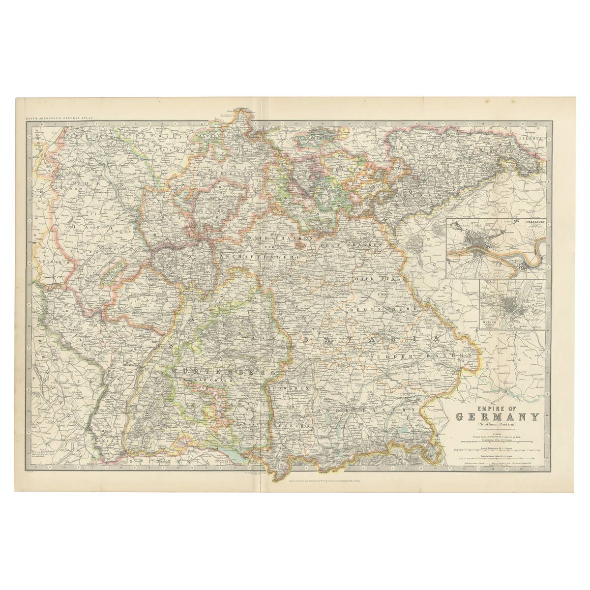 Antique Map of Germany by Johnston '1909'