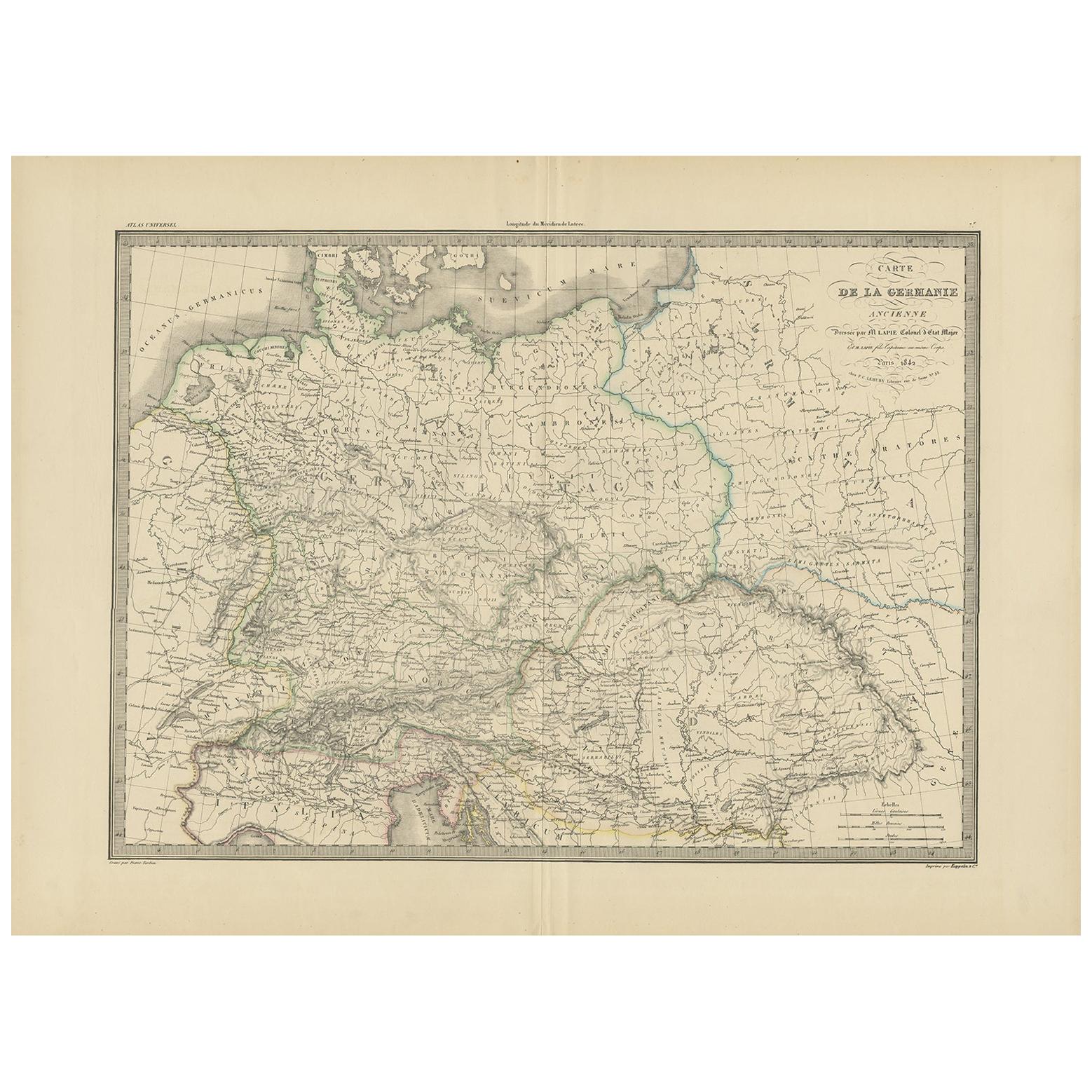 Antique Map of Germany by Lapie, 1842 For Sale