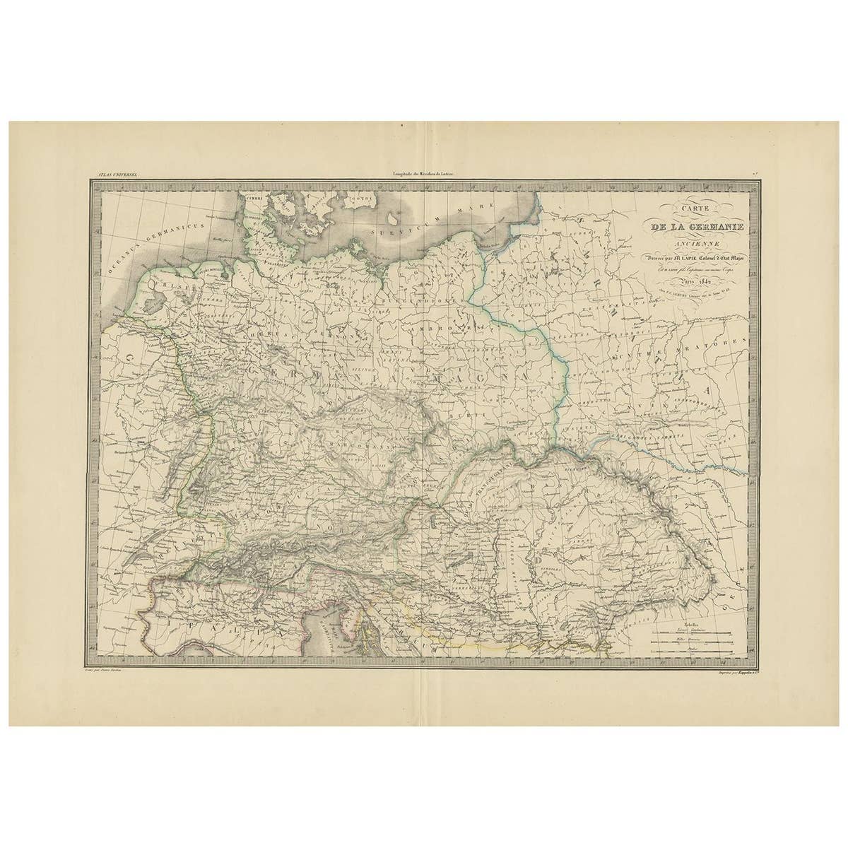 Antique 1842 Map of Germany by Pierre M. Lapie, Mid-19th Century