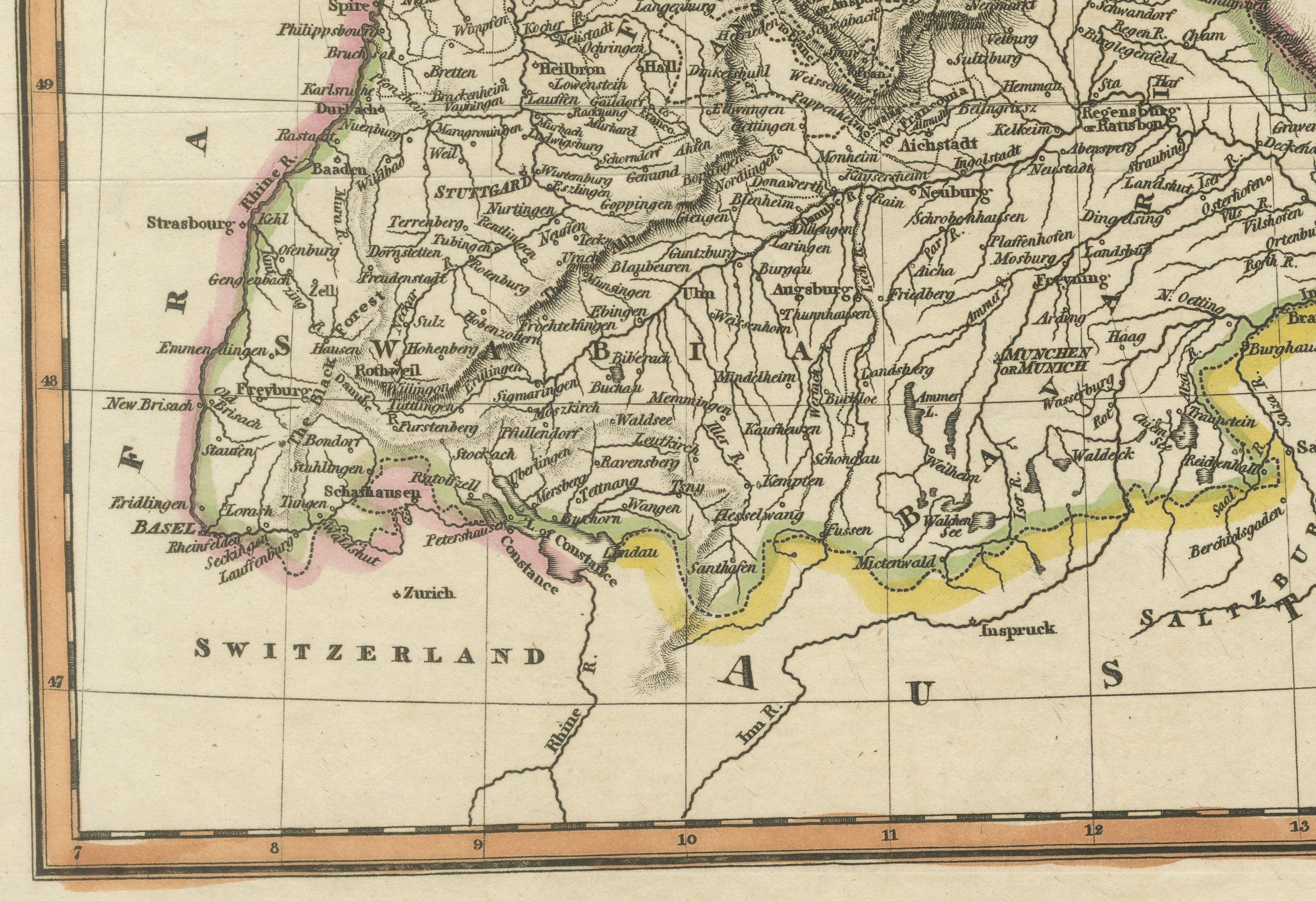 Engraved Antique Map of Germany c.1830 by Thomas Kelly – Hand-Coloured Copper Engraving For Sale