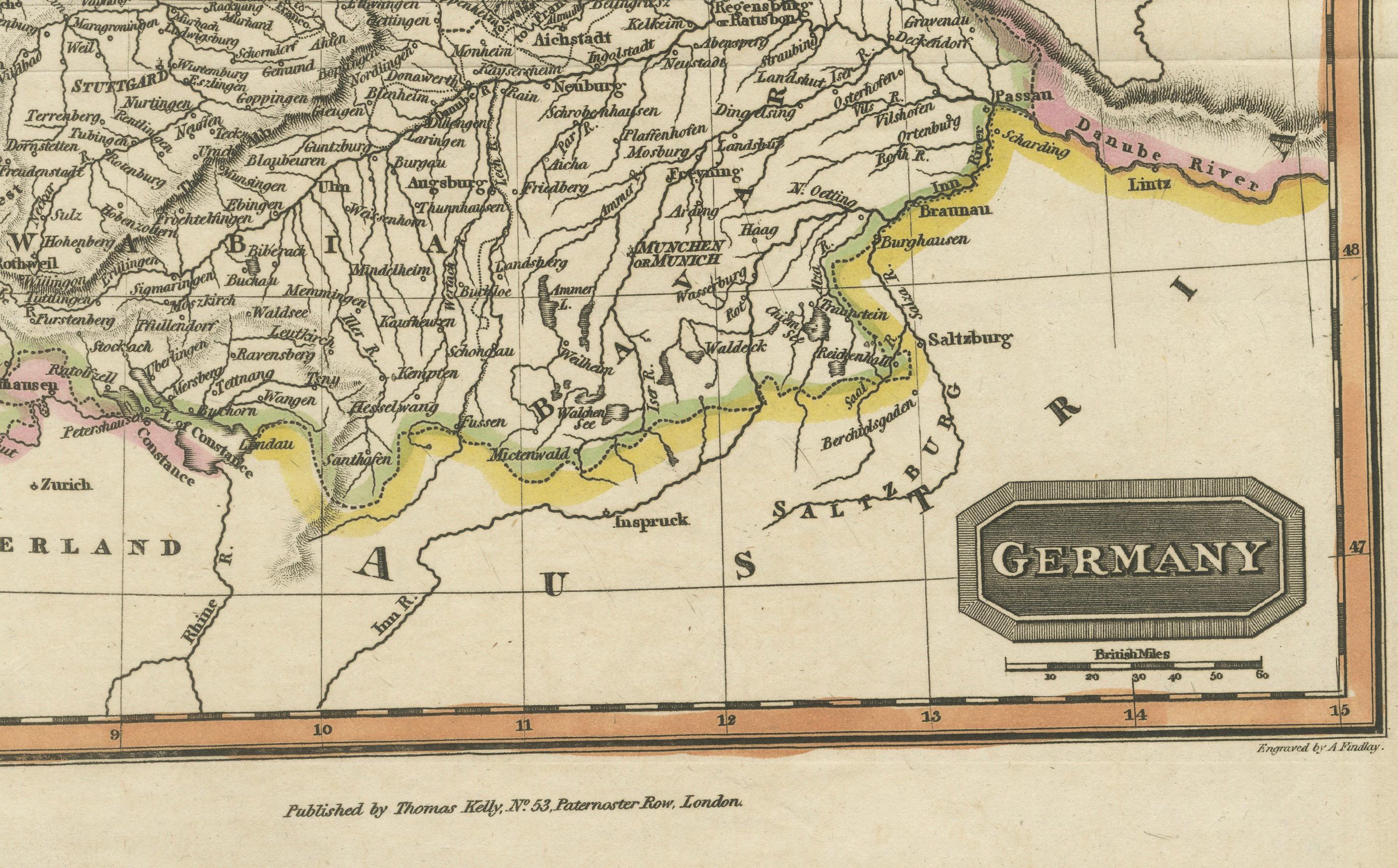 Antique Map of Germany c.1830 by Thomas Kelly – Hand-Coloured Copper Engraving In Good Condition For Sale In Langweer, NL
