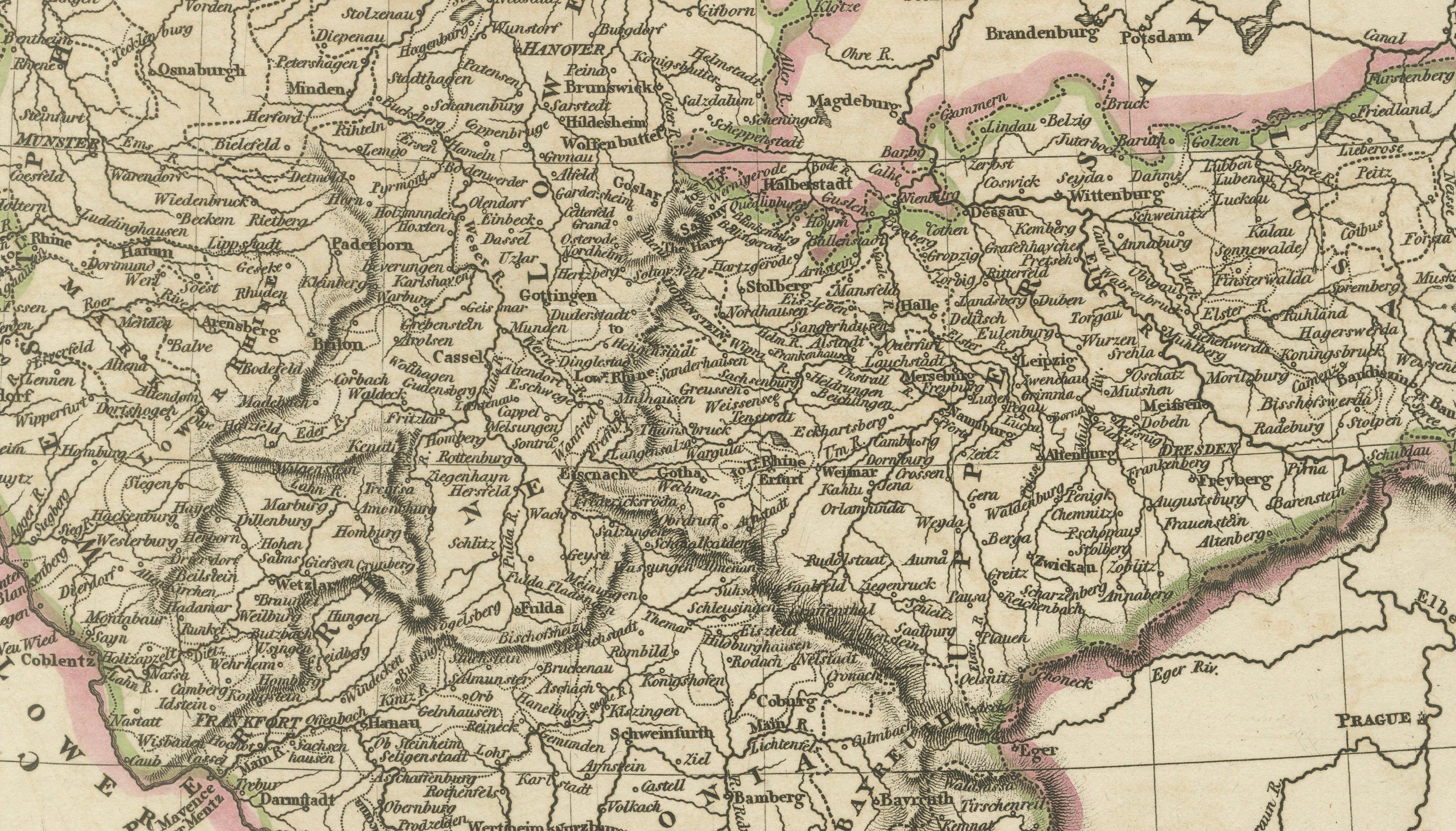 Mid-19th Century Antique Map of Germany c.1830 by Thomas Kelly – Hand-Coloured Copper Engraving For Sale