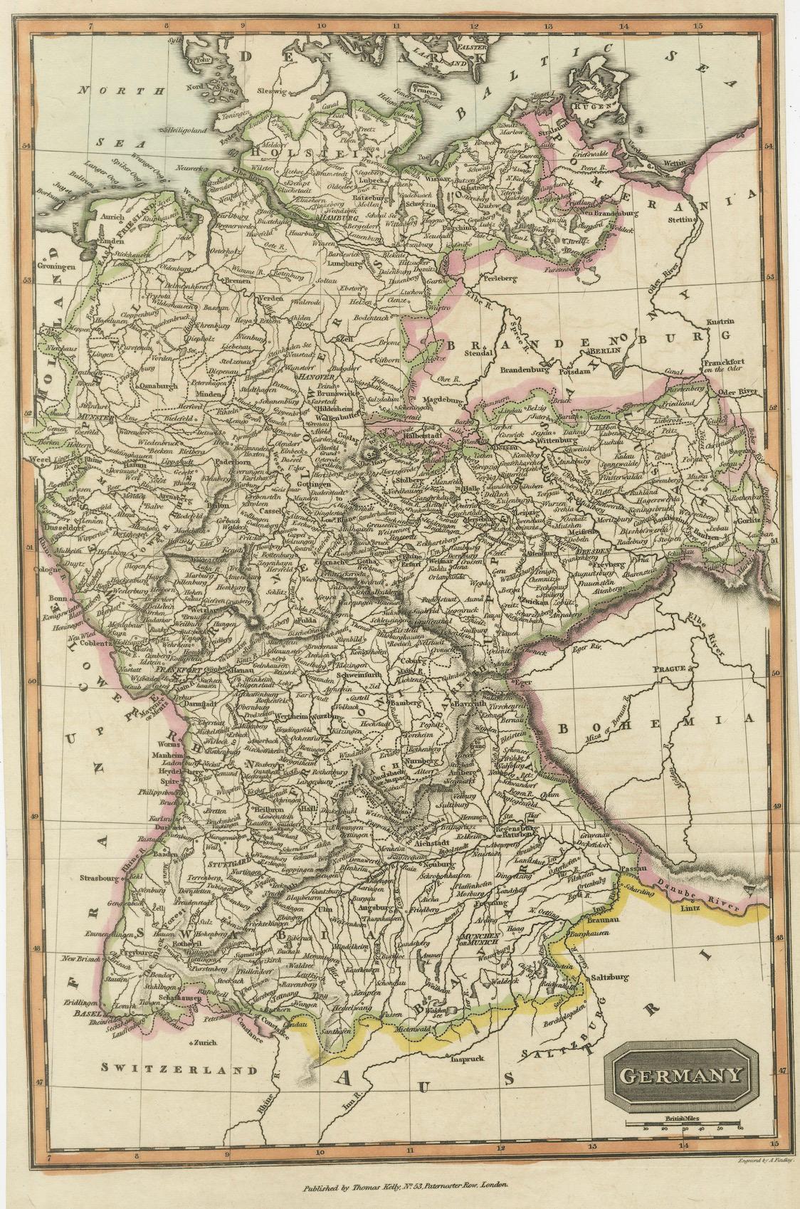 Antique Map of Germany c.1830 by Thomas Kelly – Hand-Coloured Copper Engraving For Sale 1