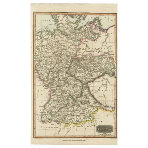 Antique Map of Germany c.1830 by Thomas Kelly – Hand-Coloured Copper Engraving