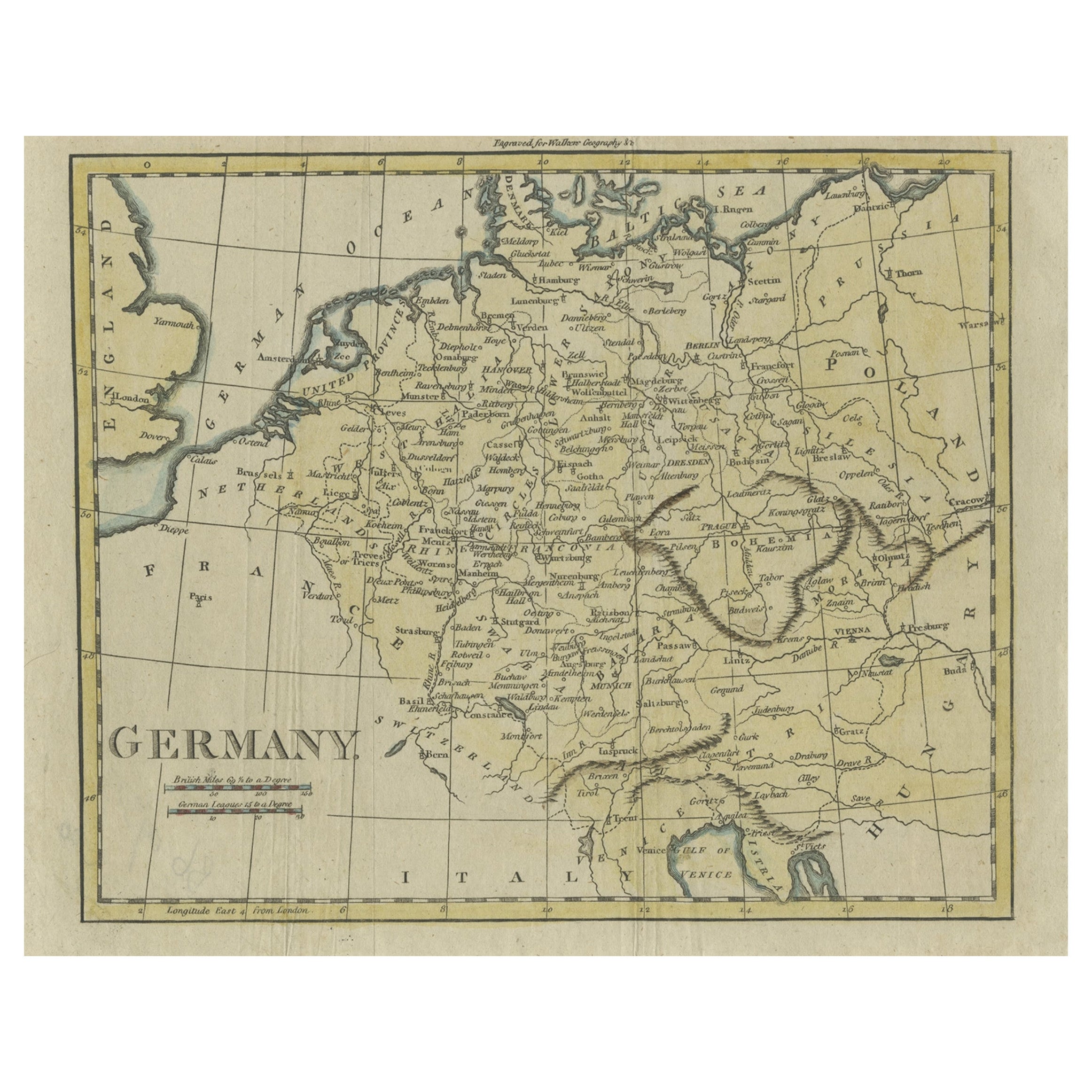Mapa antiguo de Alemania de un antiguo atlas inglés, c.1802