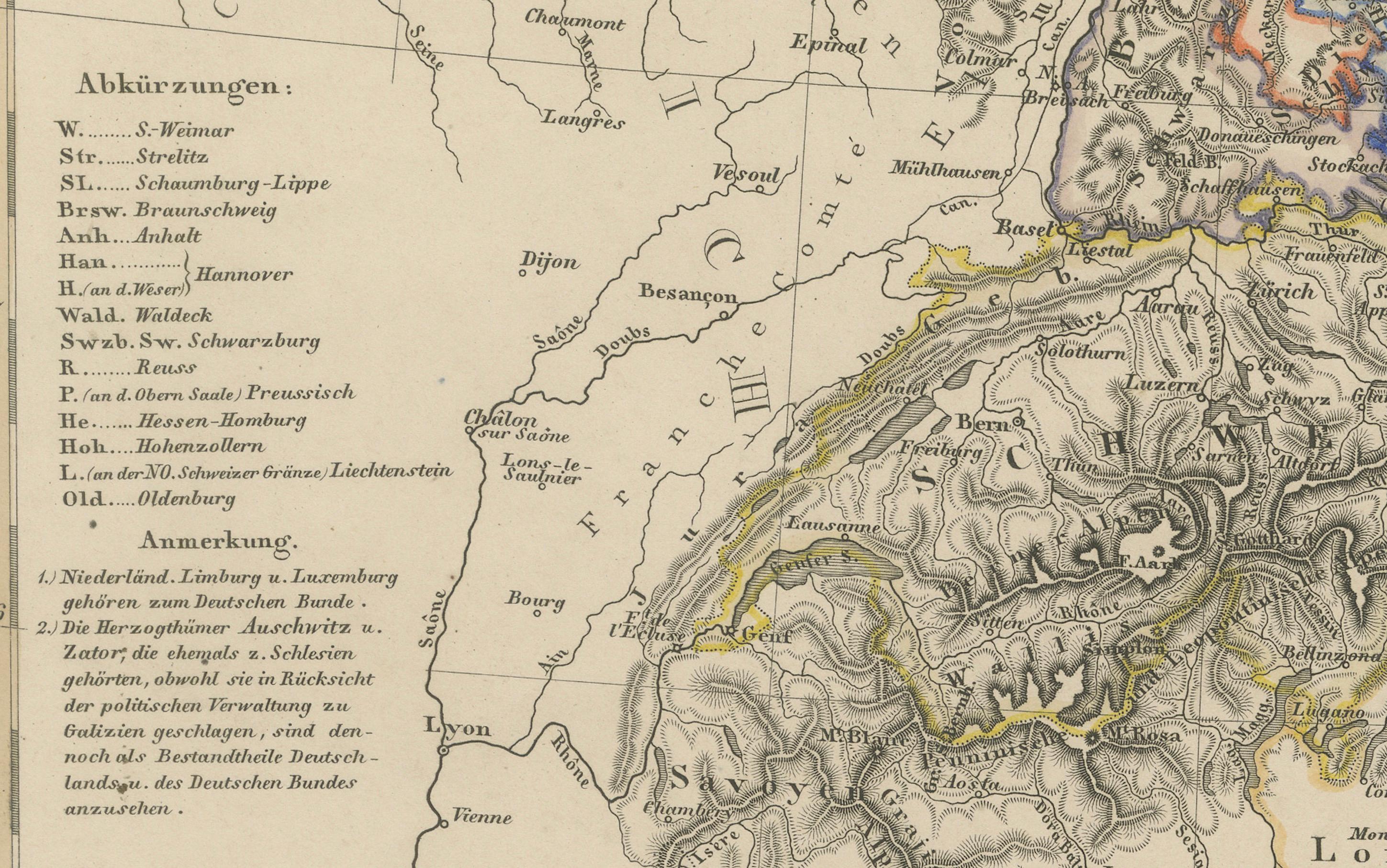 Gravé Carte ancienne de l'Allemagne, des Pays-Bas, de la Belgique et de la Suisse - Stülpnagel, 1857 en vente