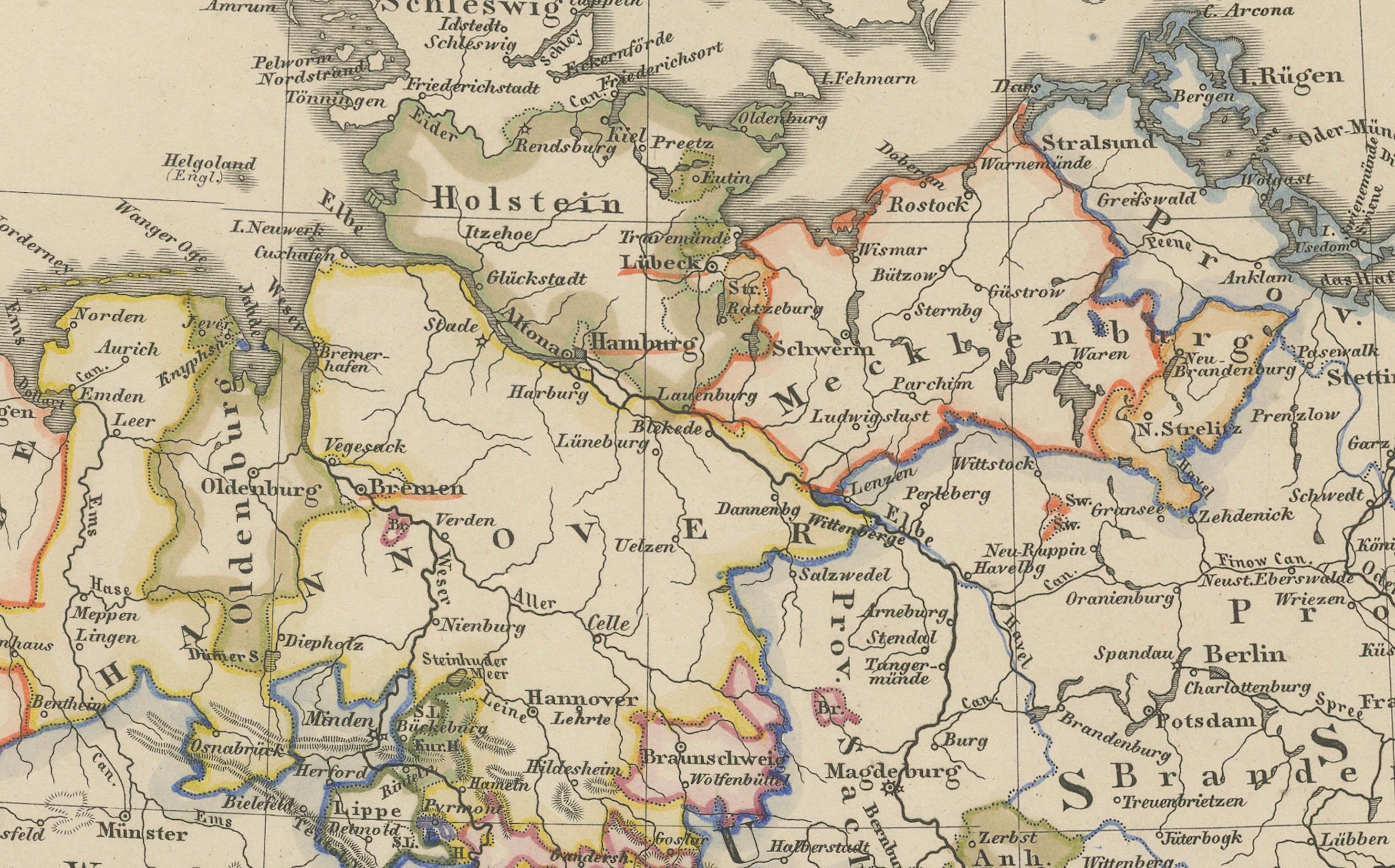 XIXe siècle Carte ancienne de l'Allemagne, des Pays-Bas, de la Belgique et de la Suisse - Stülpnagel, 1857 en vente