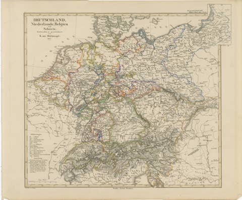 Antique Map of Germany, Netherlands, Belgium & Switzerland – Stülpnagel, 1857