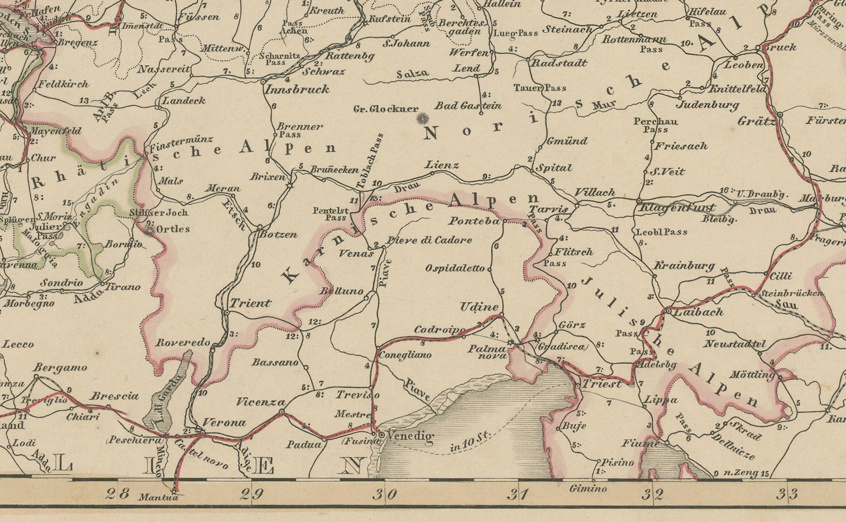 Mapa antiguo de Alemania y ferrocarriles - Panorama de la red de transportes, 1857 en venta 1