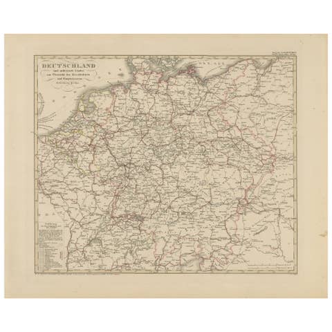 Antique Map of Germany & Railways – Transport Network Overview, 1857