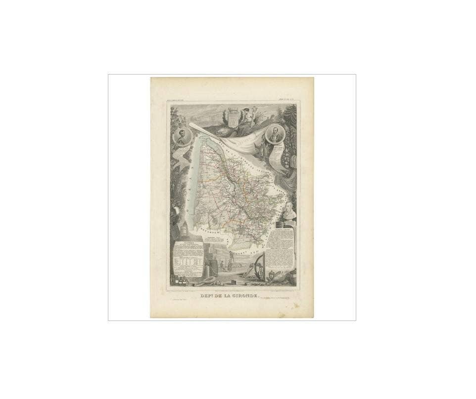 Antique Map of Gironde ‘France’ by V. Levasseur, 1854