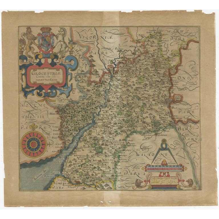 Antique Map of Gloucestershire by Camden, c.1607