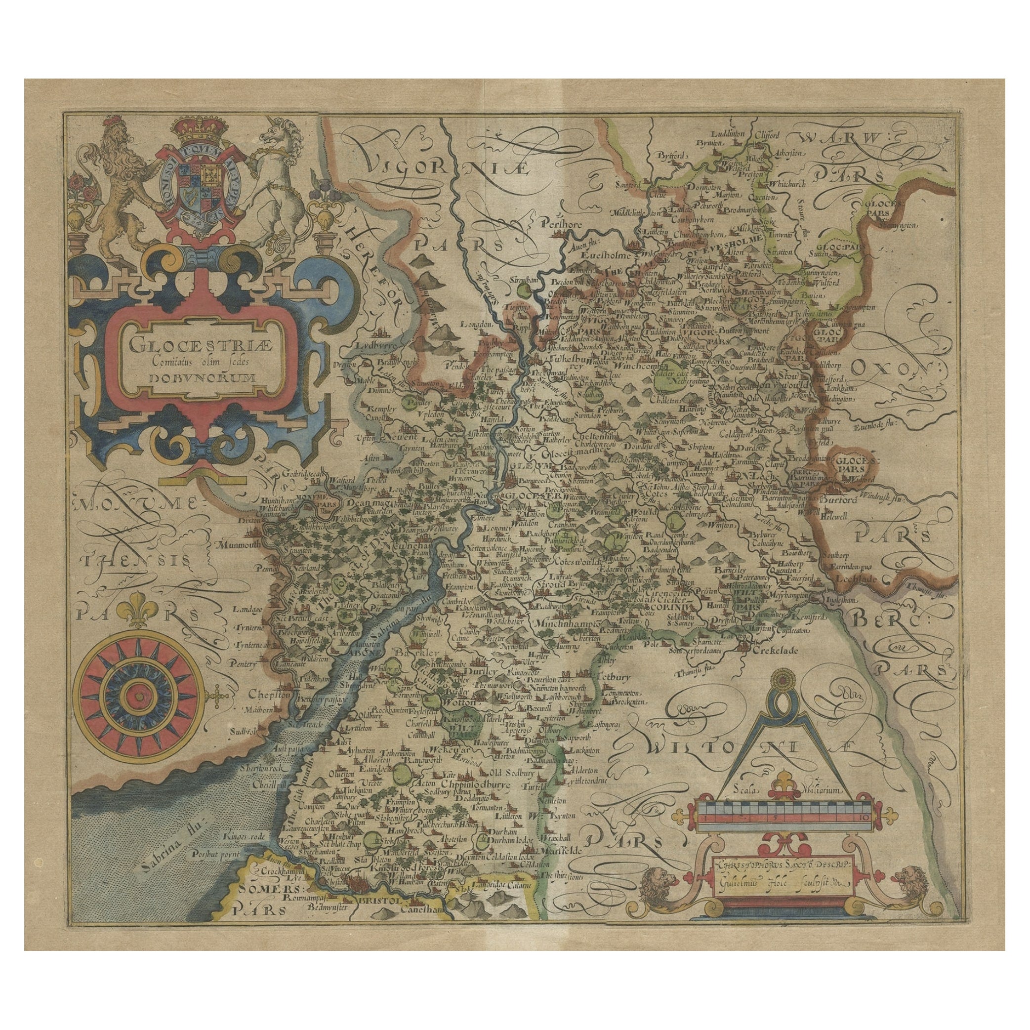 Mappa antica del Gloucestershire di Camden, 1607 ca.