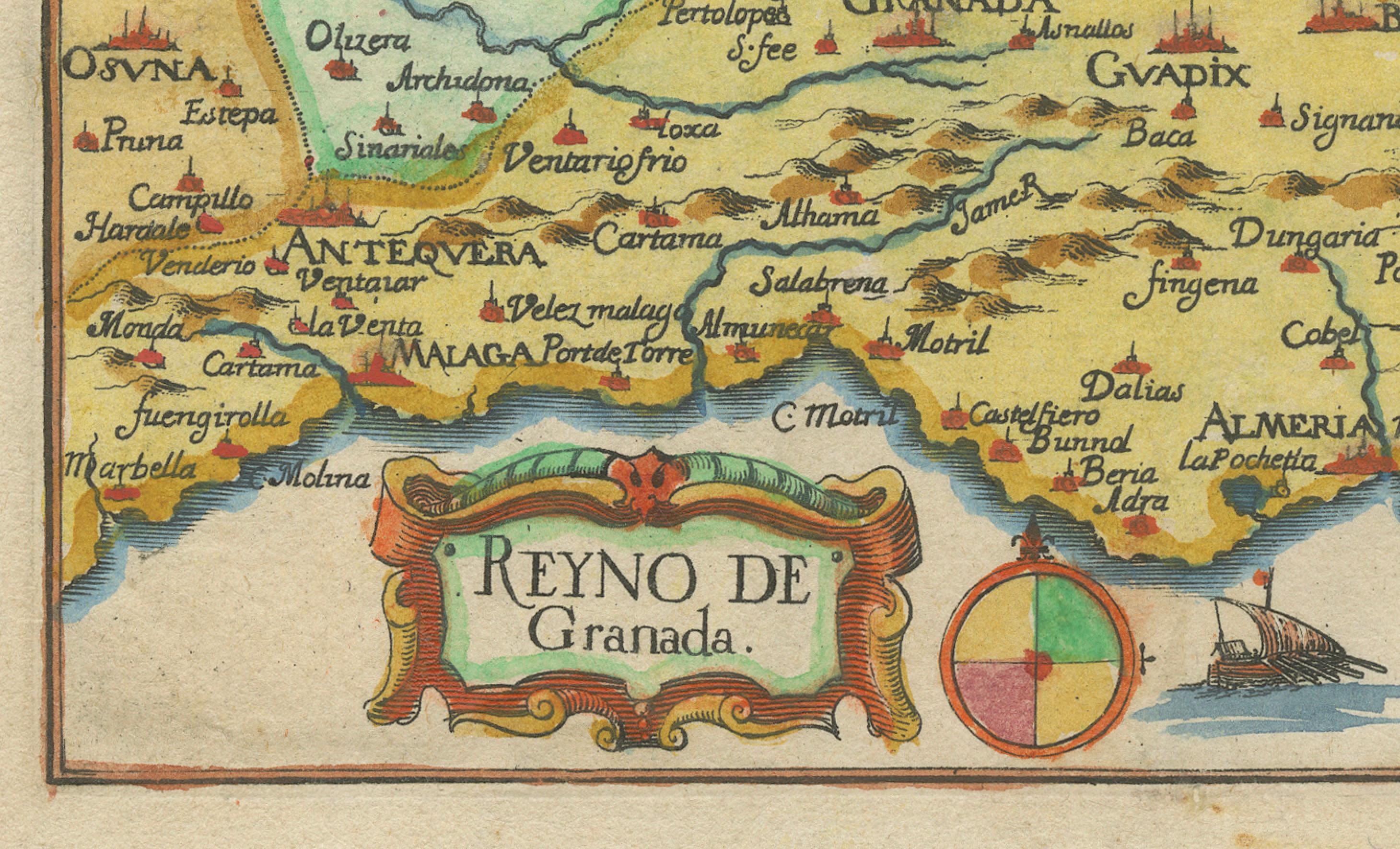 Inciso Mappa antica di Granada Spagna - Incisione di Tassin colorata a mano del 1651 in vendita