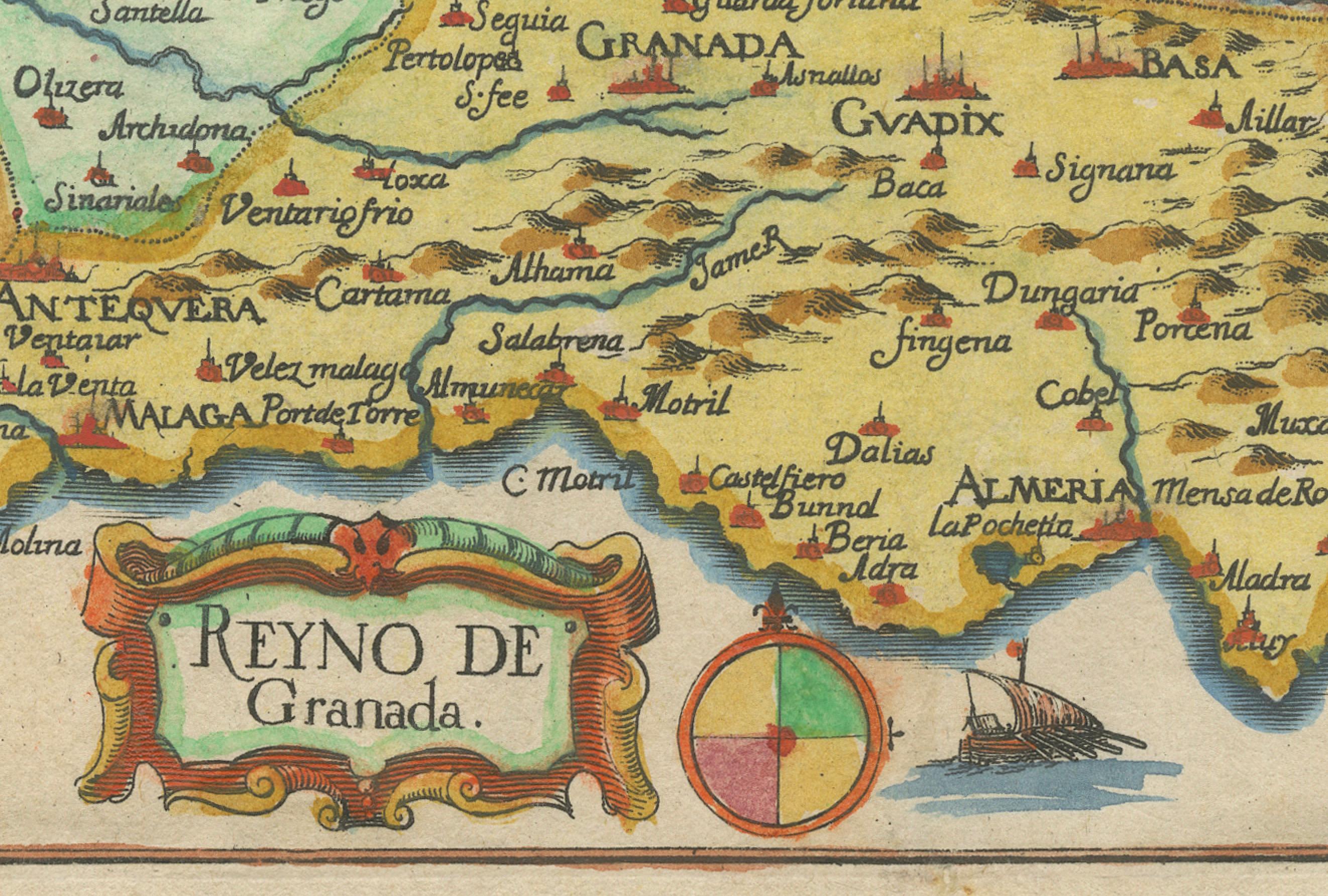 XVII secolo Mappa antica di Granada Spagna - Incisione di Tassin colorata a mano del 1651 in vendita