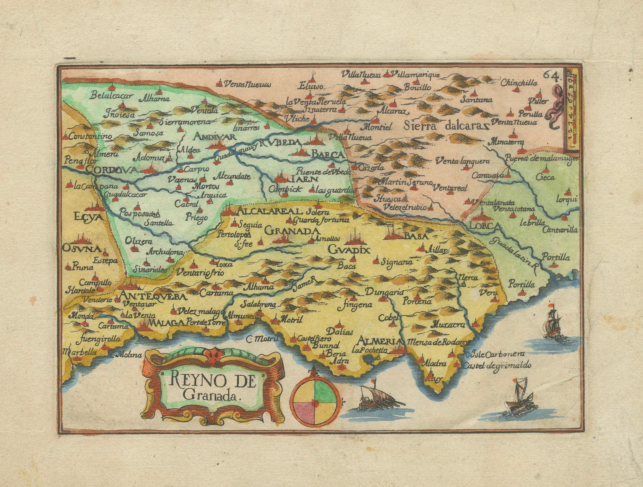 Carta Mappa antica di Granada Spagna - Incisione di Tassin colorata a mano del 1651 in vendita