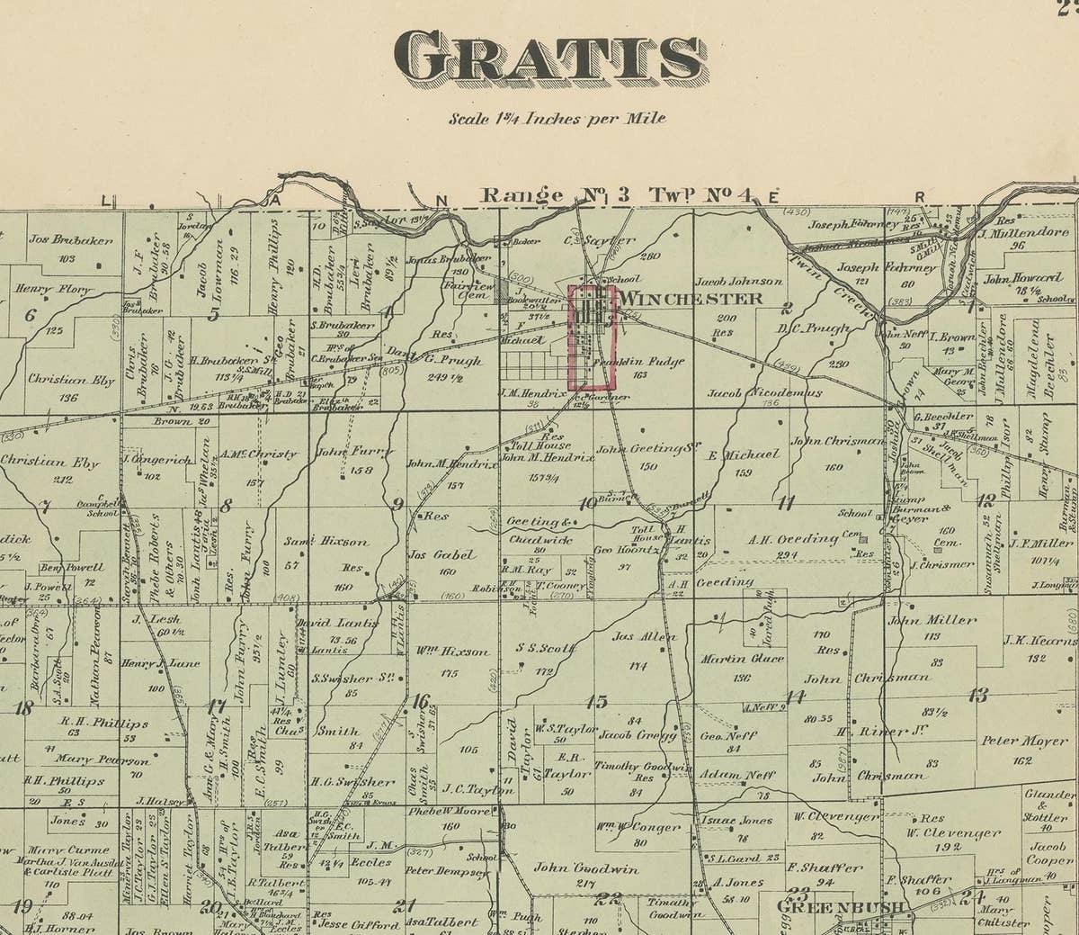 Antique Map of Gratis 'Ohio' by Titus '1871'